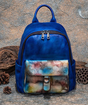 Modern Blue Print Paitings Calf Leather Backpack Bag