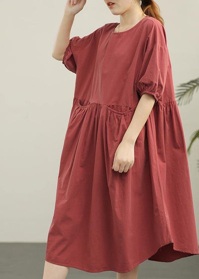 Modern Brown Red Loose Cotton Summer Dresses - SooLinen