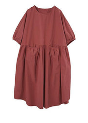 Modern Brown Red Loose Cotton Summer Dresses - SooLinen