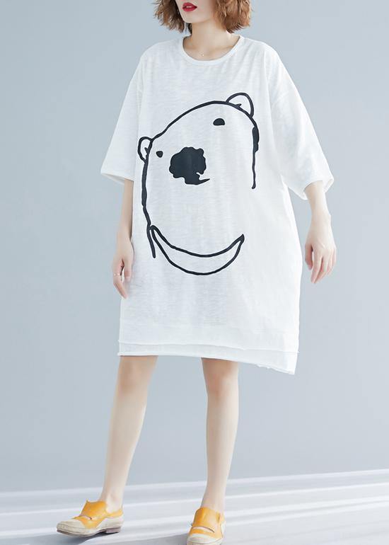 Modern Cartoon print Cotton Long Shirts Fabrics white Dress summer - SooLinen