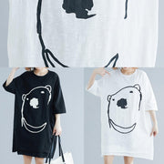 Modern Cartoon print Cotton Long Shirts Fabrics white Dress summer - SooLinen