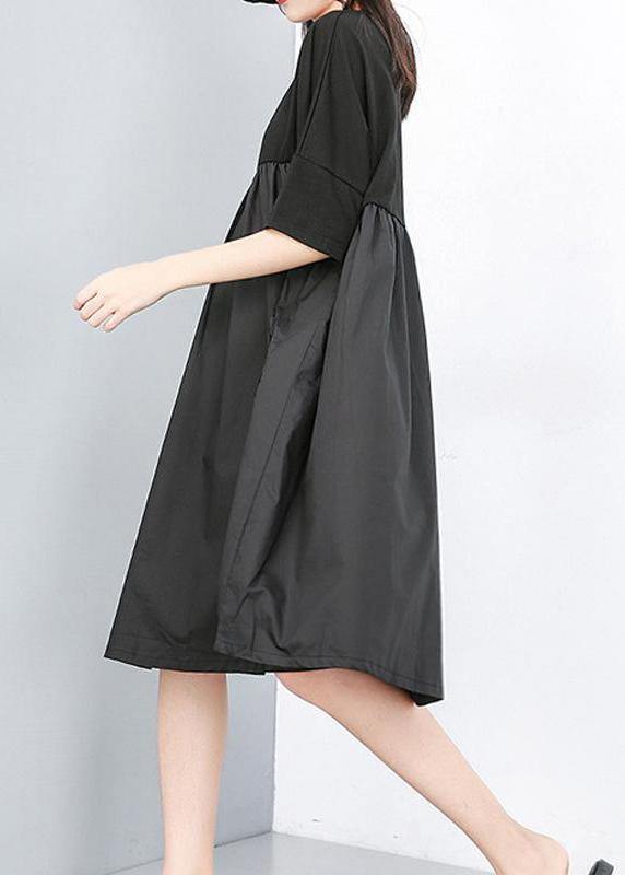 Modern Cotton dresses Fun Summer Patchwork Pleated Loose Fashion Dress - SooLinen