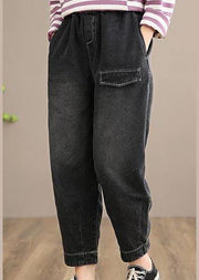 Modern Denim Black Jeans Stylish Spring Elastic Waist Photography Wild Trousers - SooLinen