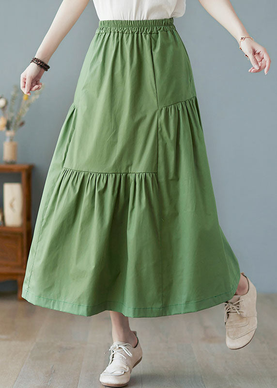 Modern Green High Waist wrinkled asymmetrical design Pockets Fall Skirt