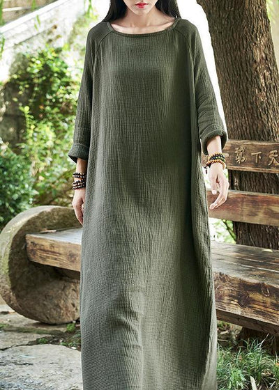 Modern Green U Neck Dress Pockets Spring Maxi Dresses - SooLinen