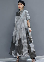 Modern Grey Peter Pan Collar Plaid Holiday shirt Dress Spring