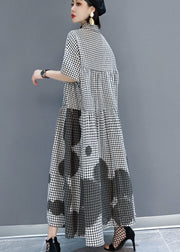 Modern Grey Peter Pan Collar Plaid Holiday shirt Dress Spring