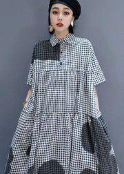 Modern Grey Peter Pan Collar Plaid Holiday shirt Dress Spring