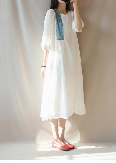 Modern O Neck Patchwork Clothes Photography White Loose Dresses - SooLinen