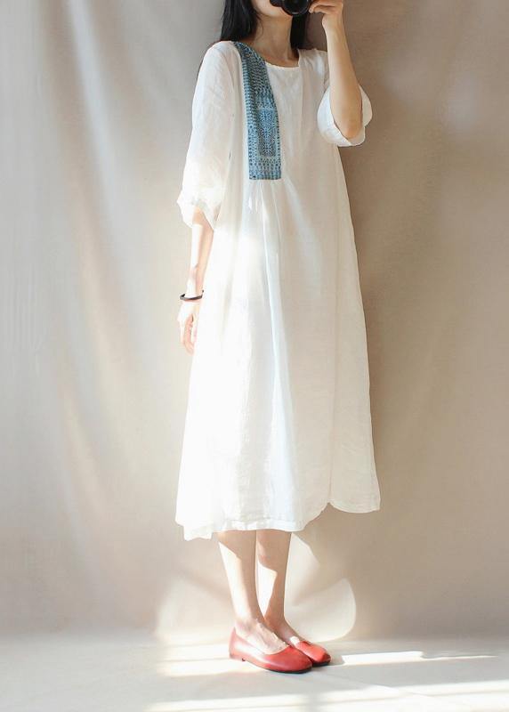 Modern O Neck Patchwork Clothes Photography White Loose Dresses - SooLinen