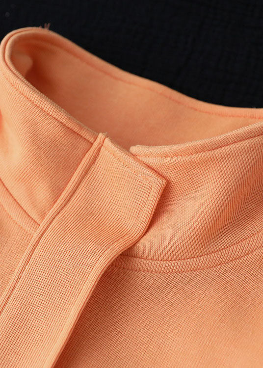 Moderne orangefarbene Stehkragentaschen Reißverschluss-Pullover mit langen Ärmeln