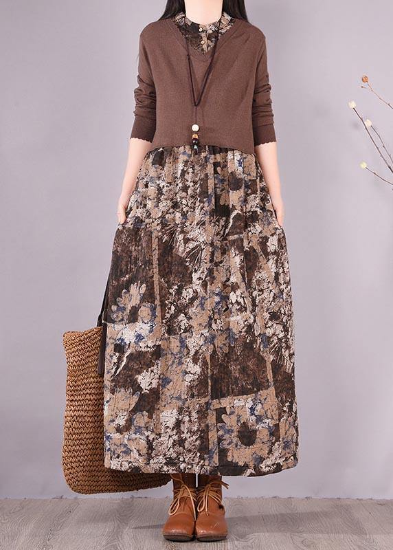 Modern Patchwork Spring Dresses Design Chocolate Print Dresses - SooLinen