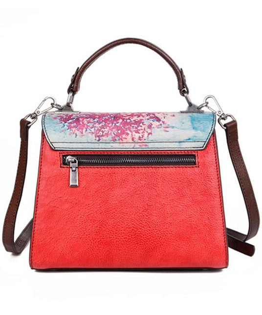 Modern Red Print Paitings Calf Leather Tote Handbag