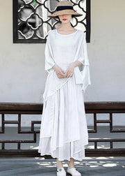 Modern White Elastic Waist Asymmetrical Exra Large Hem Cotton Skirts Summer