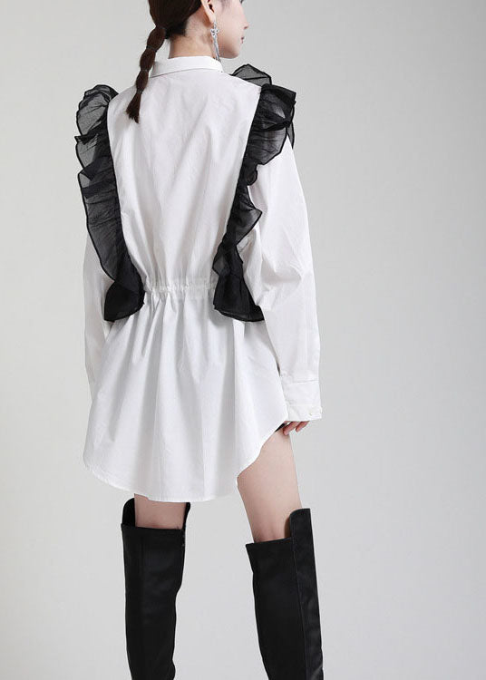 Modern White PeterPan Collar Ruffles Fall Blouses Long sleeve