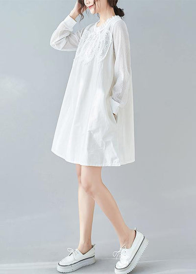 Modern White Tunics O Neck Patchwork Lace Dresses - SooLinen