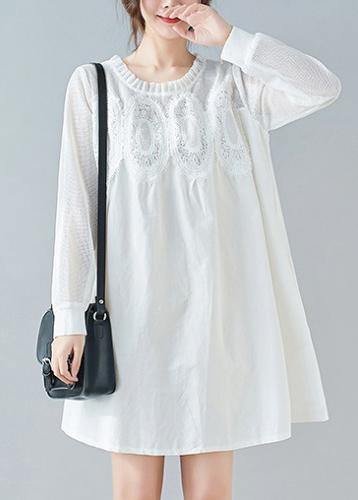 Modern White Tunics O Neck Patchwork Lace Dresses - SooLinen