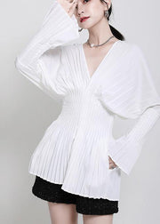 Modern White V Neck flare sleeve Top - SooLinen