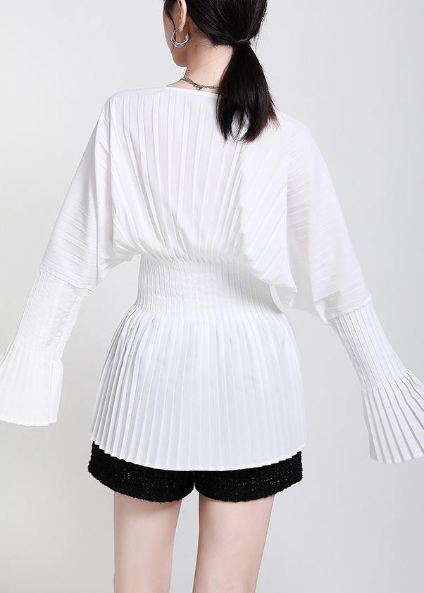 Modern White V Neck flare sleeve Top - SooLinen