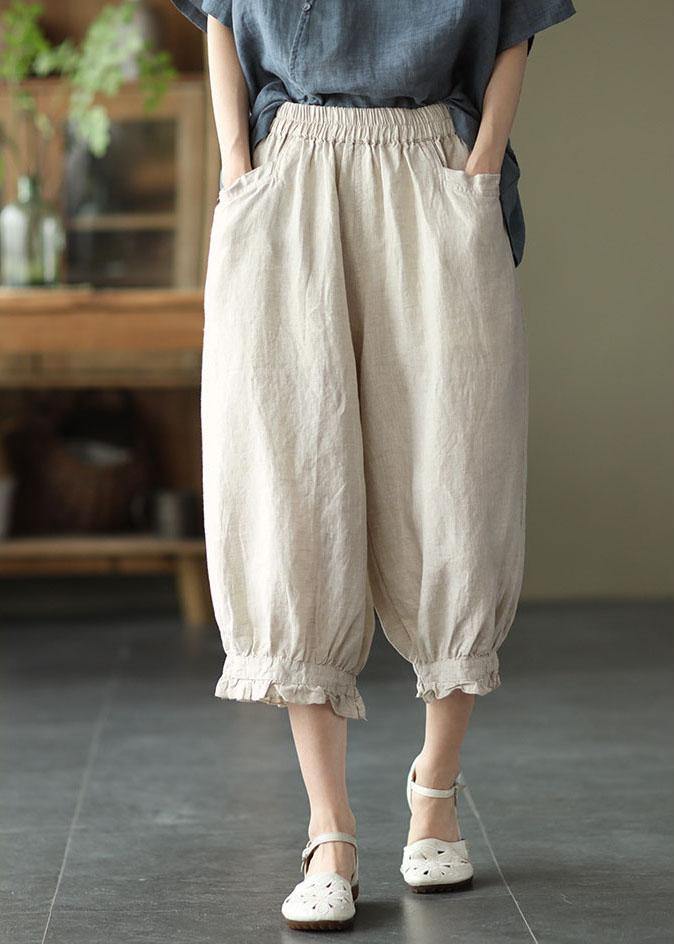 Modern Yellow Loose Ruffled Summer Casual Linen Pants - SooLinen