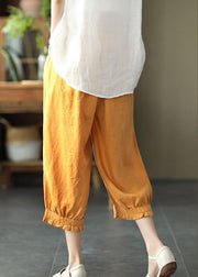 Modern Yellow Loose Ruffled Summer Casual Linen Pants - SooLinen