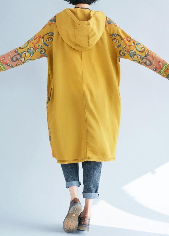 Modern Yellow drawstring Hooded Pullover Streetwear dresses Spring