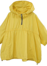 Modern Yellow hooded zippered Top Summer - SooLinen