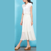 Modern big hem chiffon dresses Fabrics white Dress summer - SooLinen