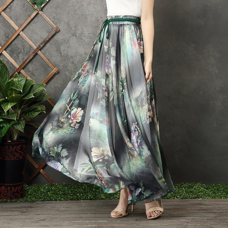 Modern big hem chiffon quilting clothes design black prints A Line Dresses summer - SooLinen