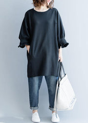 Modern black Cotton Tunic lantern sleeve daily fall Dress - SooLinen