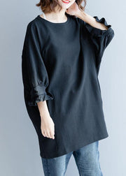 Modern black Cotton Tunic lantern sleeve daily fall Dress - SooLinen