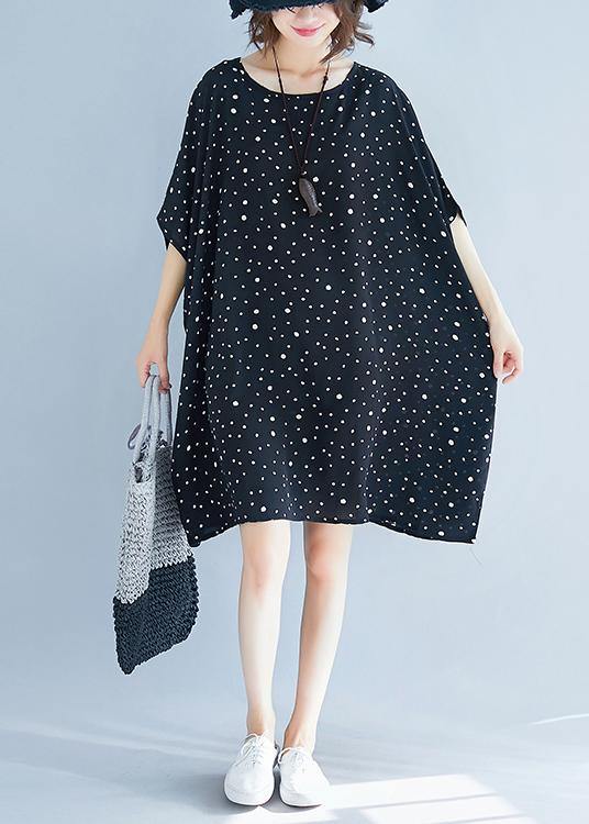 Modern black Cotton dresses dotted short summer Dresses - SooLinen