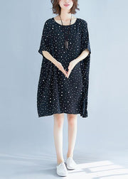 Modern black Cotton dresses dotted short summer Dresses - SooLinen