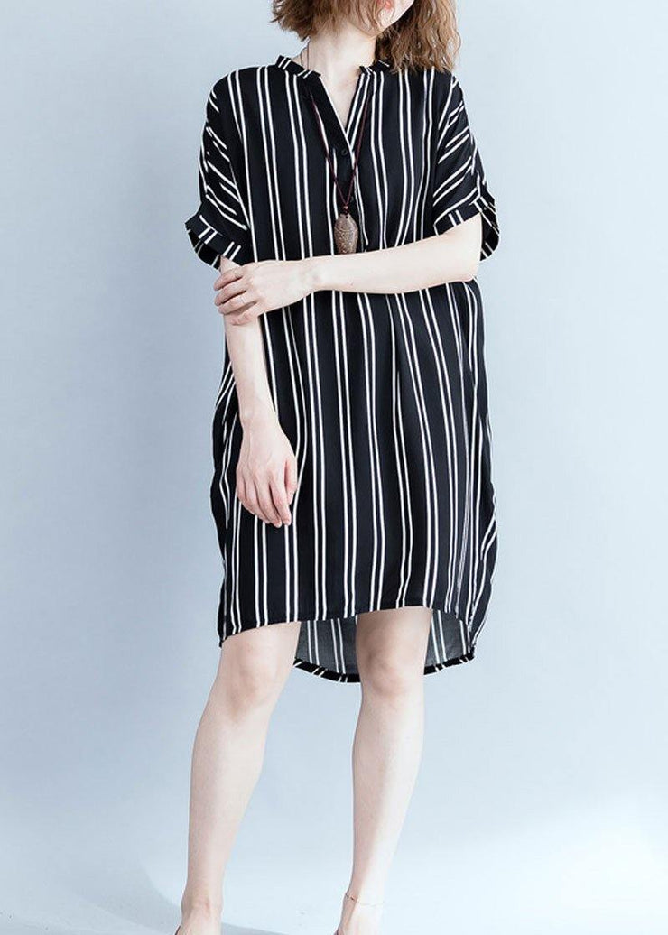 Modern black Wardrobes striped Plus Size summer shirt Dress - SooLinen