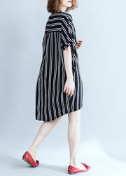 Modern black Wardrobes striped Plus Size summer shirt Dress - SooLinen