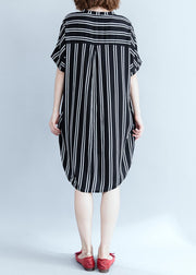 Modern black Wardrobes striped Plus Size summer shirt Dress - SooLinen