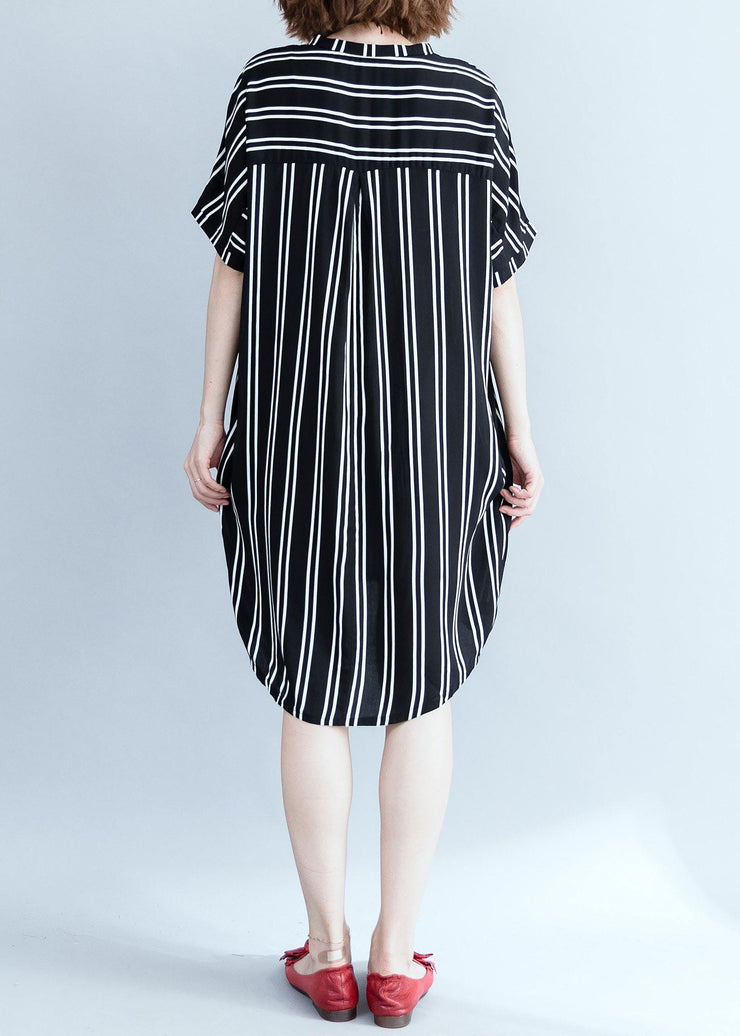 Modern black Wardrobes striped Plus Size summer shirt Dress - SooLinen