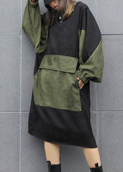 Modern black clothes Women o neck patchwork loose fall Dress - SooLinen