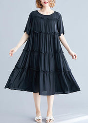 Modern black cotton Tunics o neck Cinched Maxi summer Dress - SooLinen