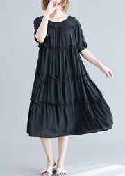 Modern black cotton Tunics o neck Cinched Maxi summer Dress - SooLinen