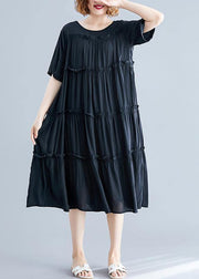 Modern black cotton Tunics o neck Cinched Maxi summer Dress - SooLinen