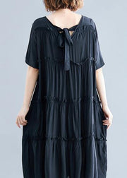 Modern black cotton Tunics o neck Cinched Maxi summer Dress - SooLinen