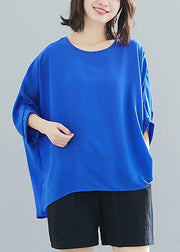 Modern blue chiffon o neck Batwing Sleeve Love Summer tops - SooLinen