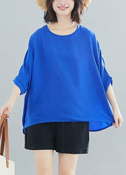 Modern blue chiffon o neck Batwing Sleeve Love Summer tops - SooLinen