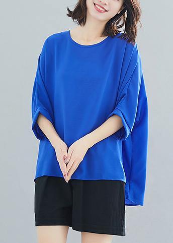 Modern blue chiffon o neck Batwing Sleeve Love Summer tops - SooLinen