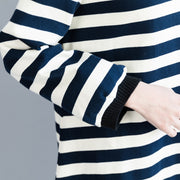 Modern blue white striped Cotton clothes For Women Korea Dresses spring o neck Dresses