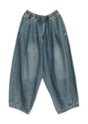 Modern denim blue pants oversize wide leg pants cotton Fabrics casual pants - SooLinen