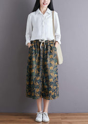 Modern elastic waist pockets cotton skirt Tutorials floral Art skirt fall - SooLinen