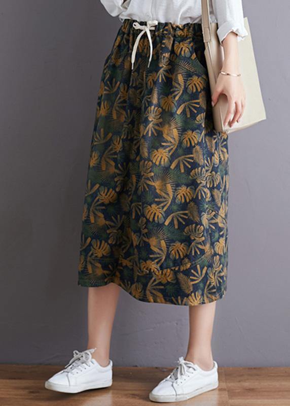 Modern elastic waist pockets cotton skirt Tutorials floral Art skirt fall - SooLinen