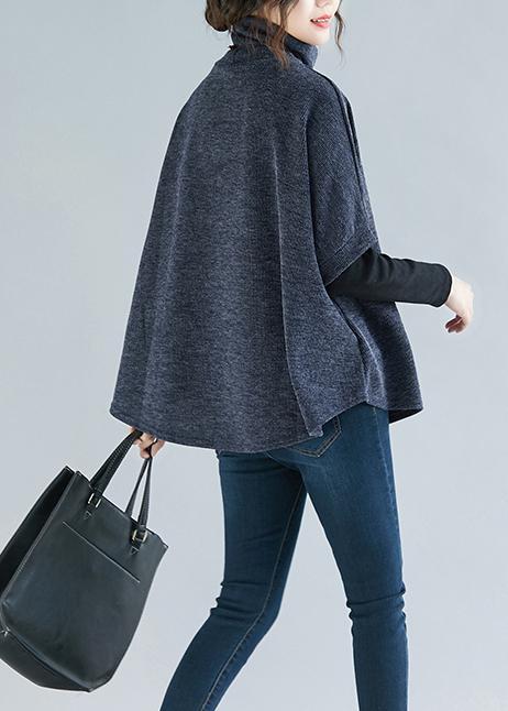 Modern high neck patchwork cotton clothes For Women Korea blue baggy top spring